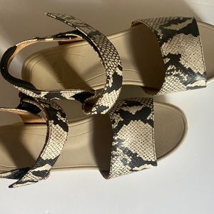 Dr. Scholl’s snakeskin sandal wedge, worn ONCE